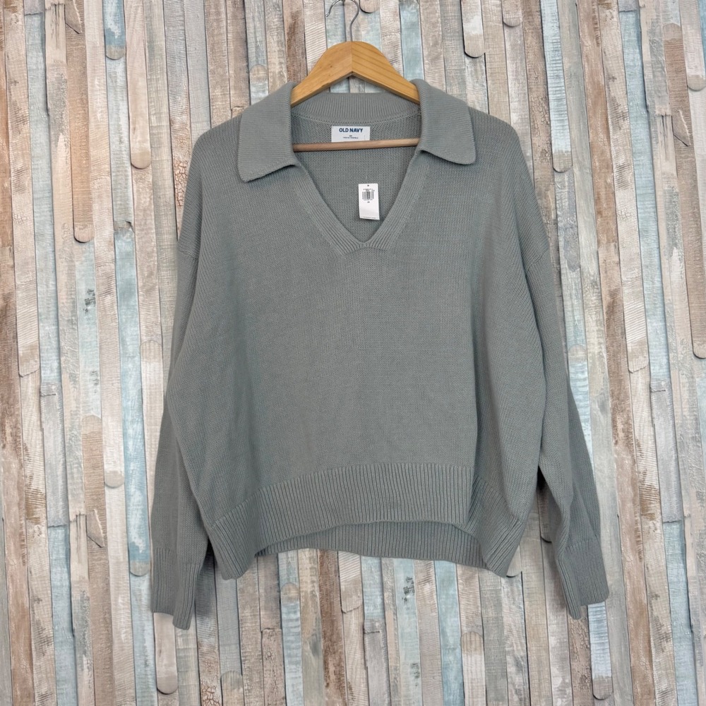 New Old Navy 2X Polo Collared Sweater Pullover Top 100% Cotton Knit V-Neck‎ NWT